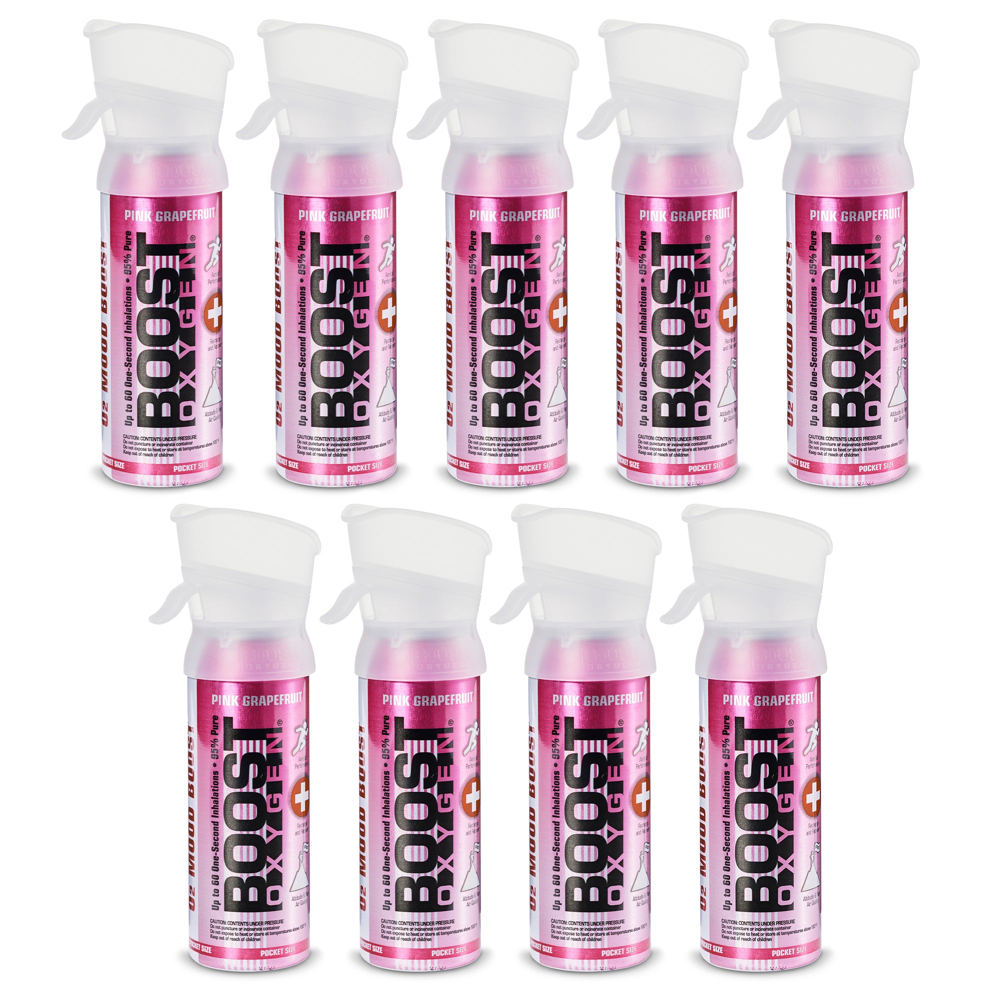 Boost Oxygen Pocket Sized Canned Oxygen w/ Mouthpiece, Pink Grapefruit (9 Pack) - VMInnovations