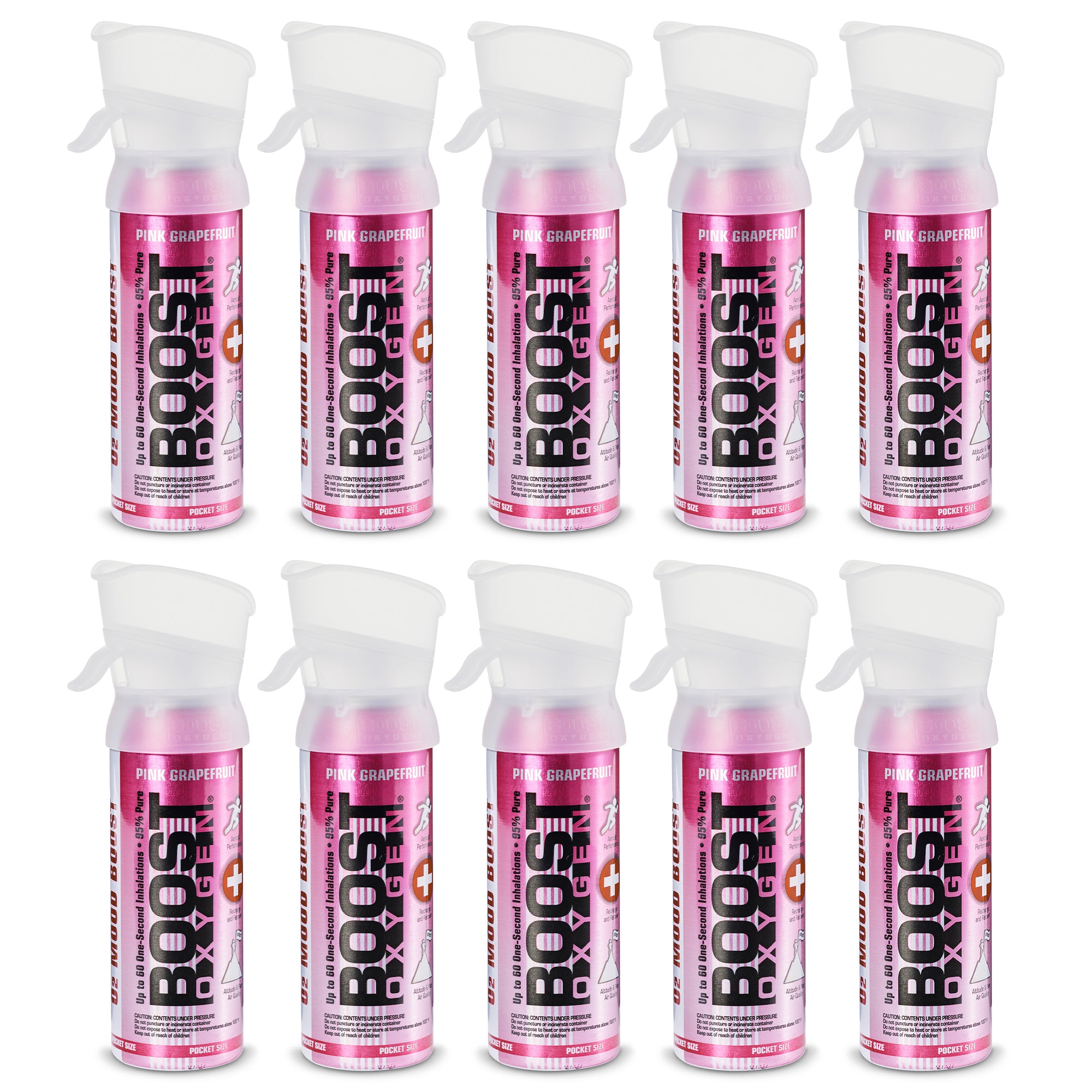 Boost Oxygen Pocket Sized Canned Oxygen w/ Mouthpiece, Pink Grapefruit (10 Pack) - VMInnovations