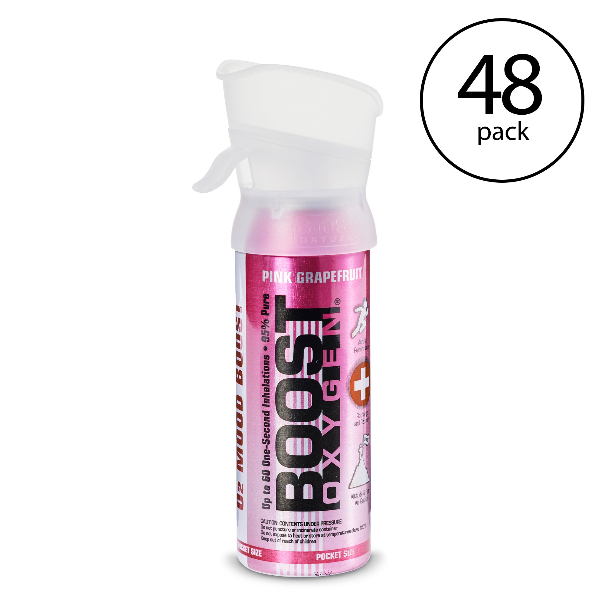 Boost Oxygen Pocket Sized Canned Oxygen w/ Mouthpiece, Pink Grapefruit (48 Pack) - VMInnovations