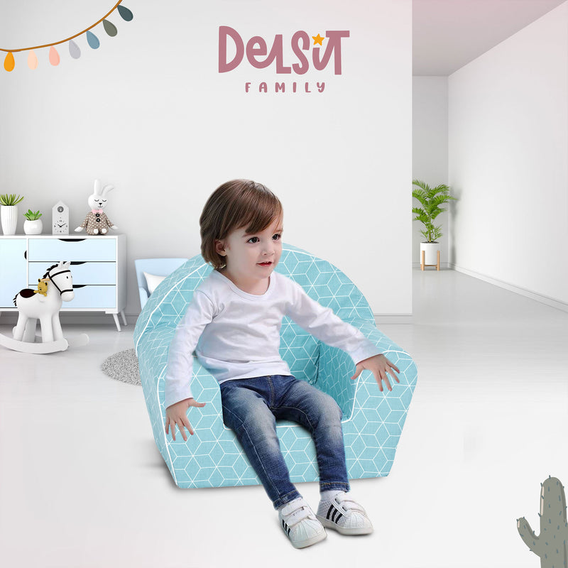 Delsit Lightweight Playful Mint Cube Toddler Reading Armchair, Machine Washable