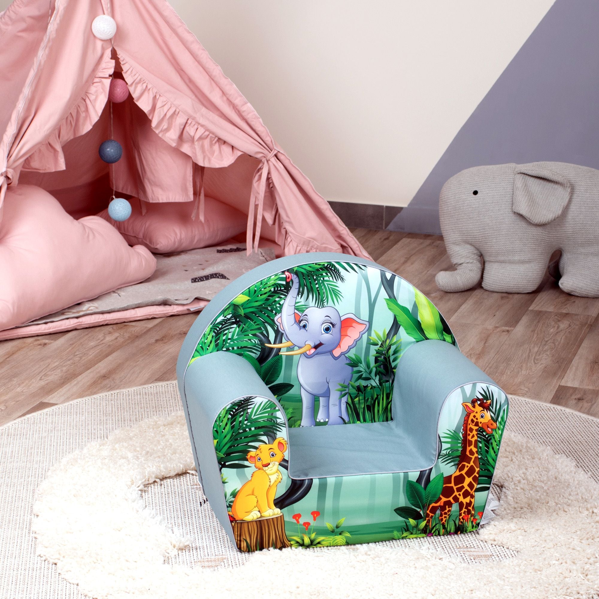 Delsit Machine Washable Lightweight Toddler Reading Armchair, Adorable Elephant - VMInnovations