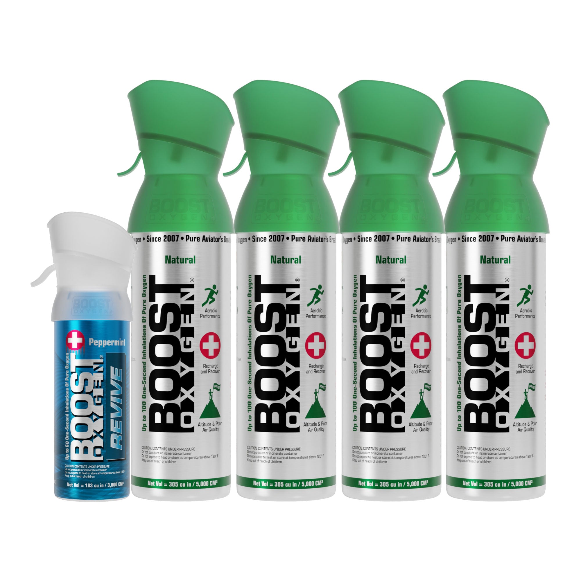 Boost Oxygen 5L Canned Oxygen Bottle, Natural (4 Pack) & 3L Bottle, Peppermint - VMInnovations
