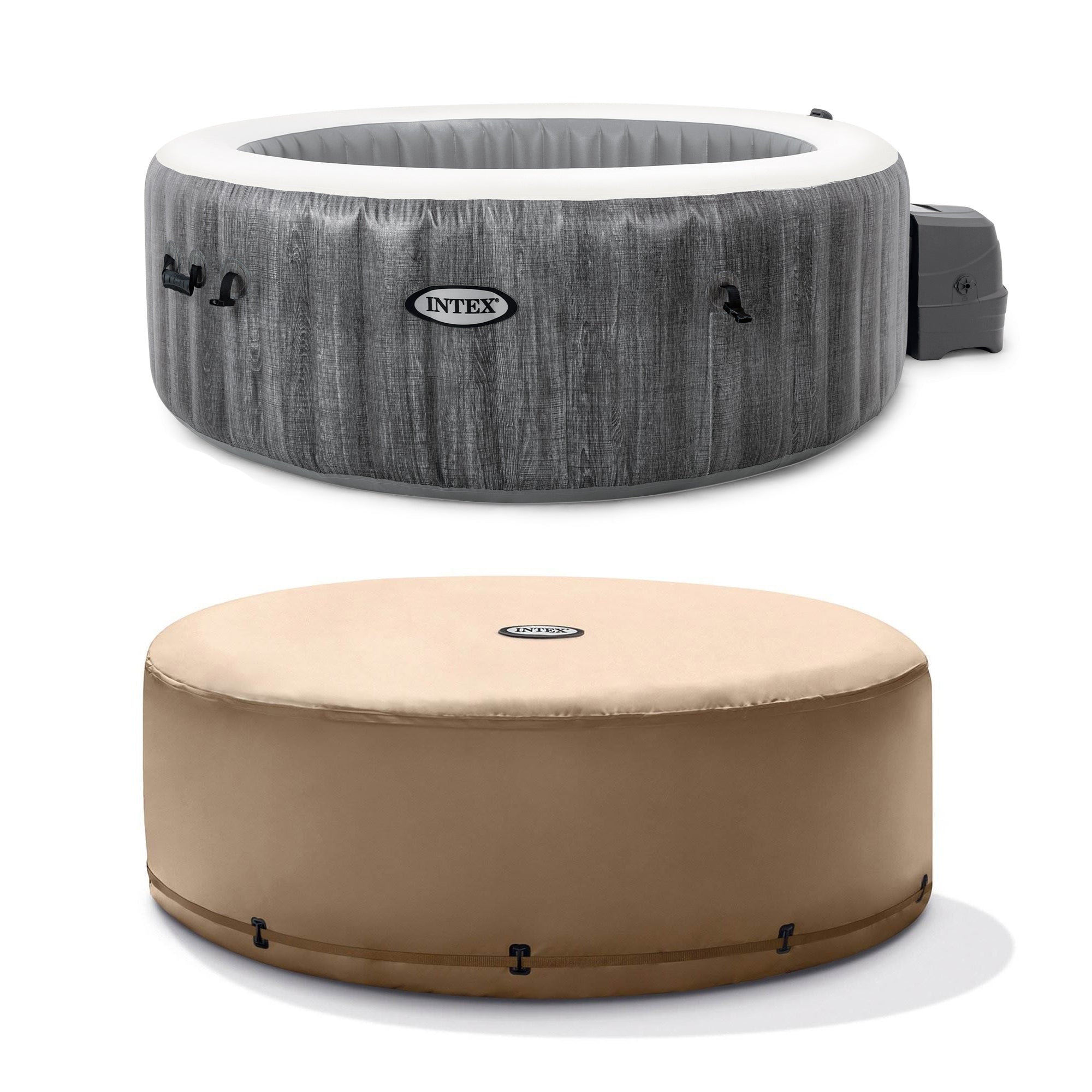 Intex Greywood Deluxe 4 Person Inflatable Hot Tub Jet Spa & Cover Package, Grey - VMInnovations