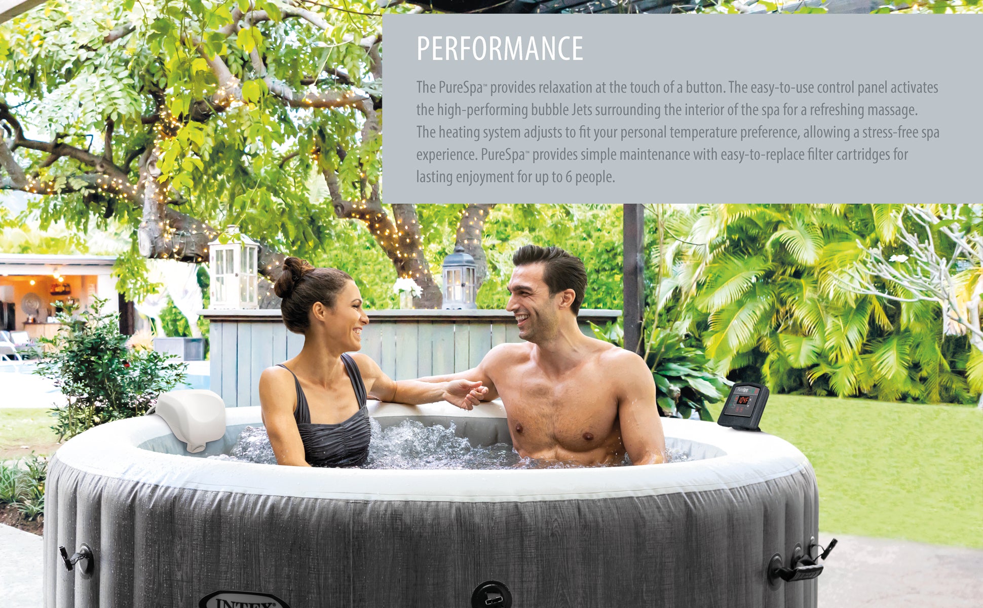 Intex 28439E Greywood Deluxe 4 Person Inflatable Hot Tub Bubble Jet Spa, Grey