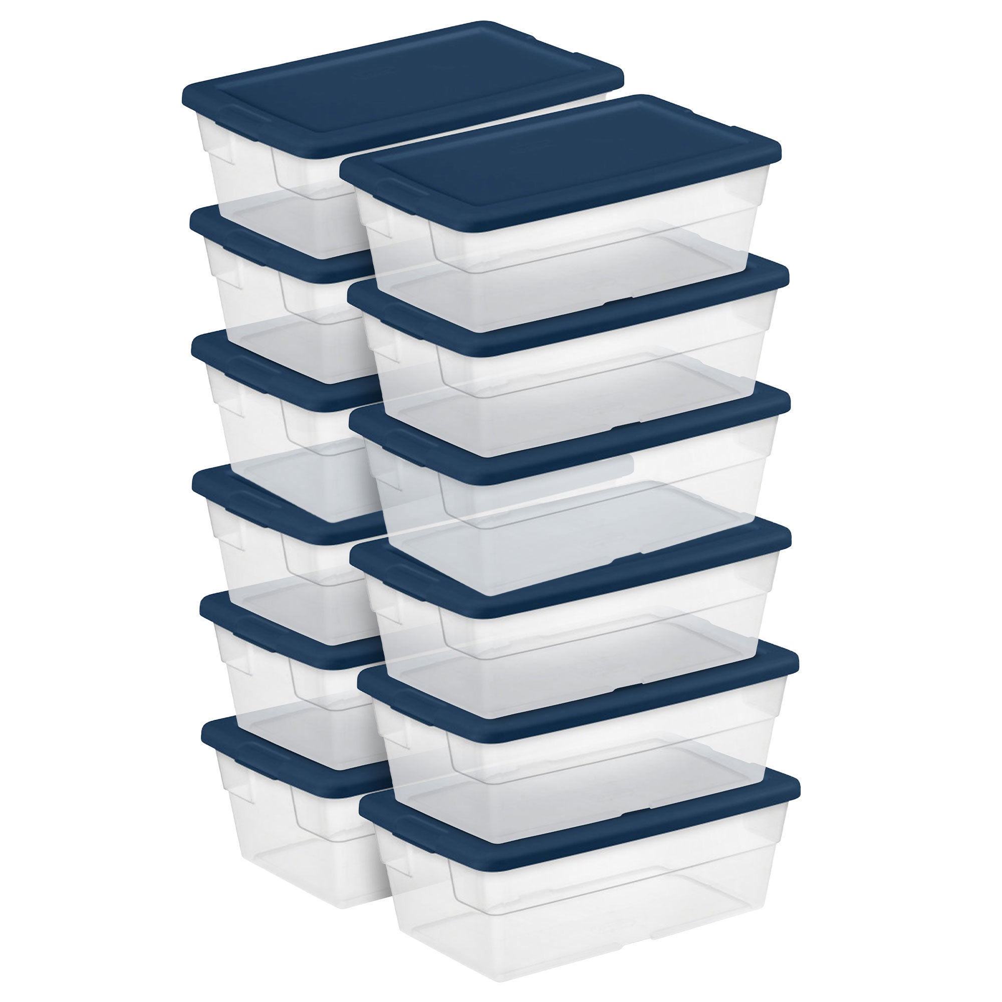 Sterilite Stackable 6 Qt Storage Box Container, Clear, Marine Blue Lid (60 Pack) - VMInnovations