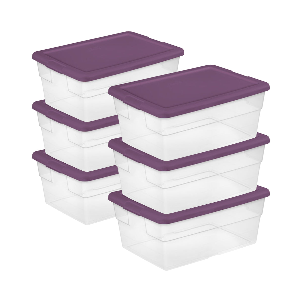 Sterilite Stackable 16 Qt Storage Container, Clear with Purple Lid, (12 Pack)