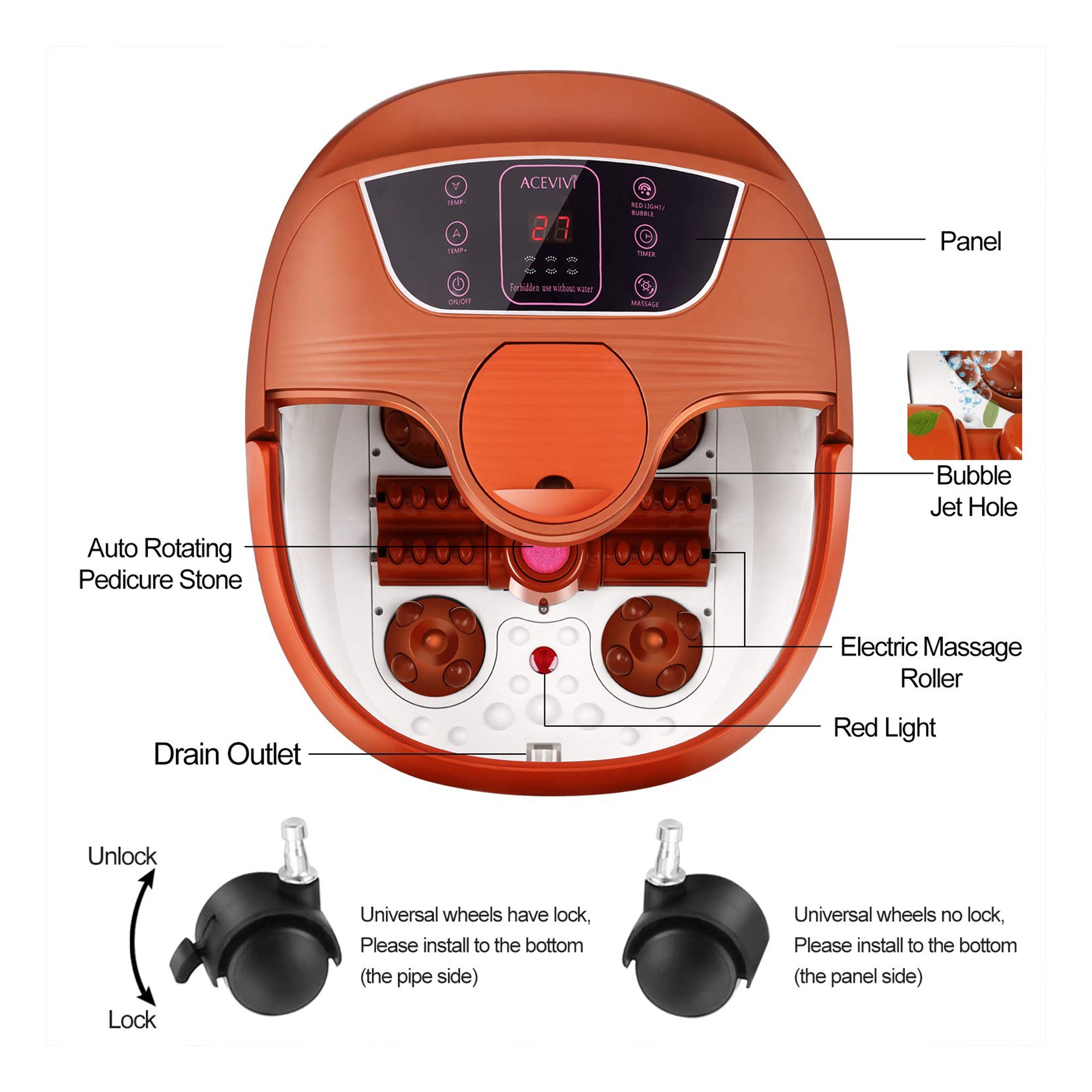 ACEVIVI Multi Mode Home Heated Massaging Foot Spa Bath with Maize Roller (Used) - VMInnovations