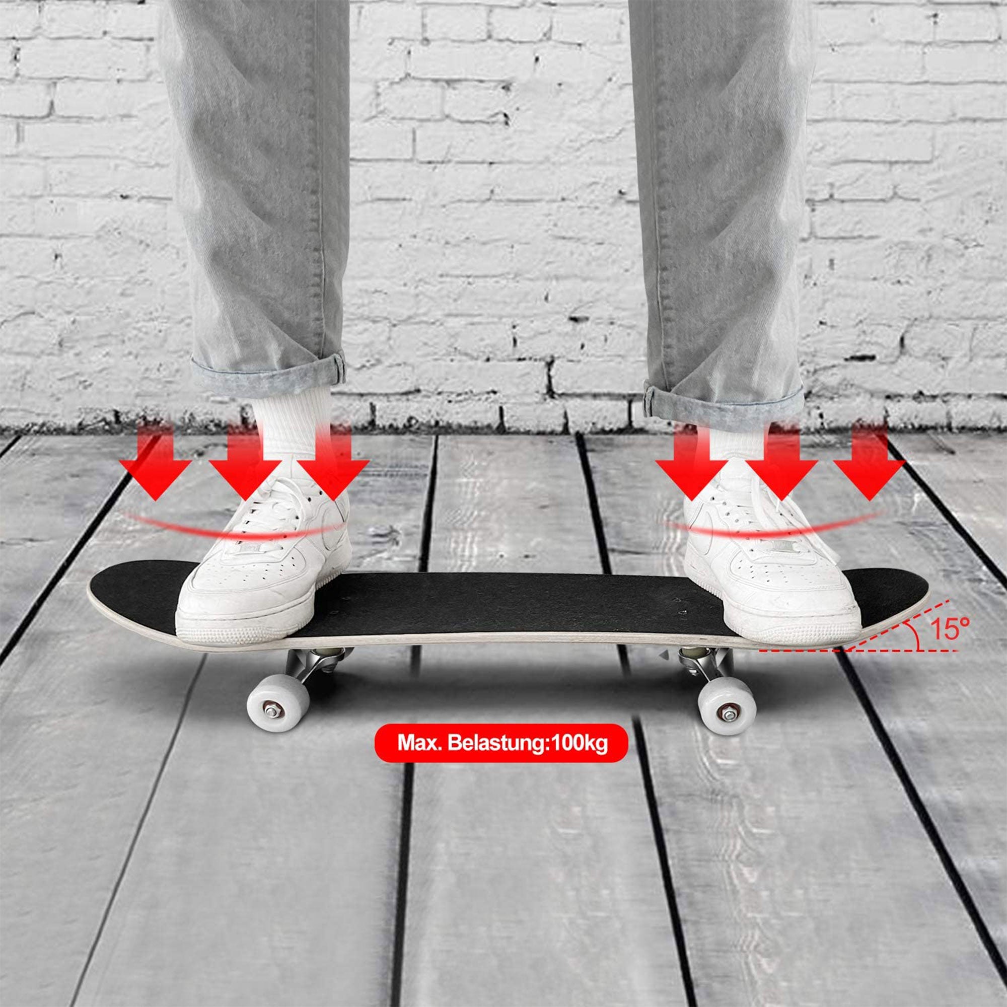 Hikole Complete Pro Canadian Maple Wood 31 Inch Double Kick Skateboard, Letter