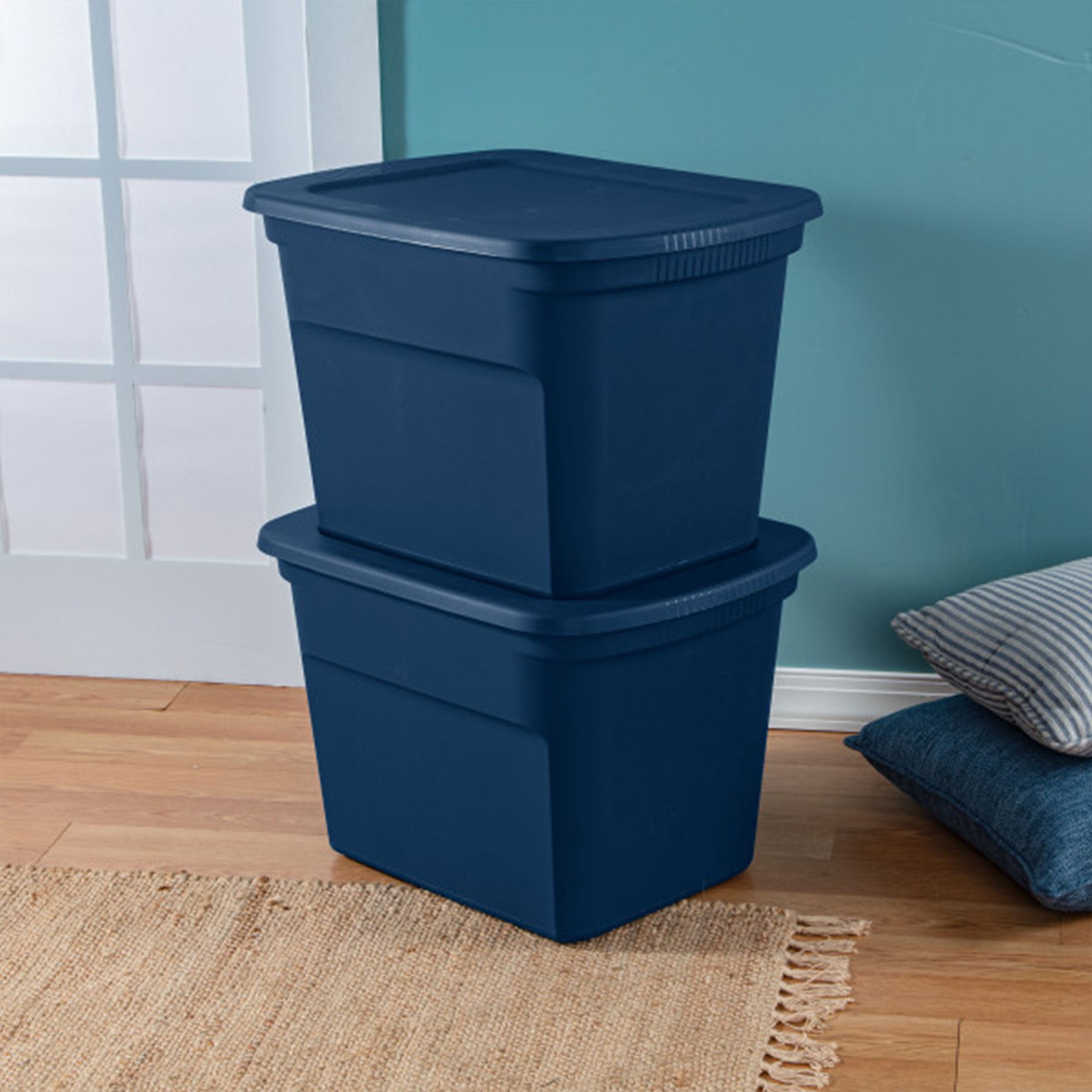 Sterilite Classic Lidded Stackable 18 Gal Storage Tote Container, Blue, 8 Pack - VMInnovations