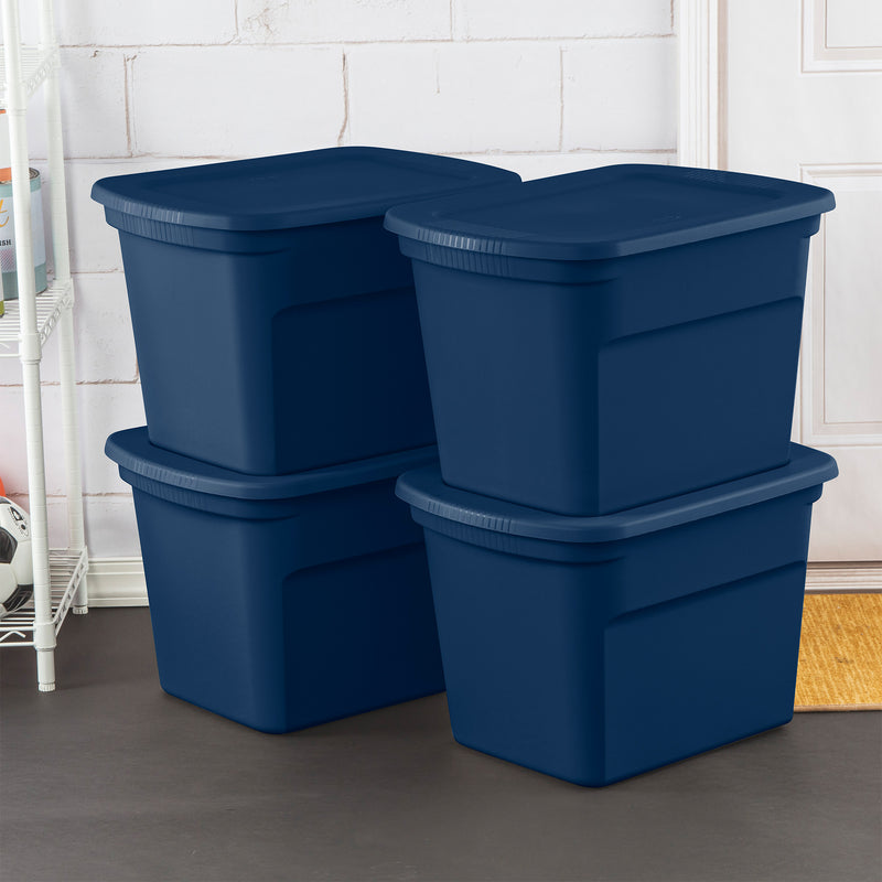 Sterilite Classic Lidded Stackable 18 Gal Storage Tote Container, Blue, 8 Pack