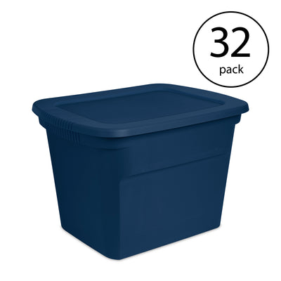 Sterilite Classic Lidded Stackable 18 Gal Storage Tote Container, Blue, 24 Pack