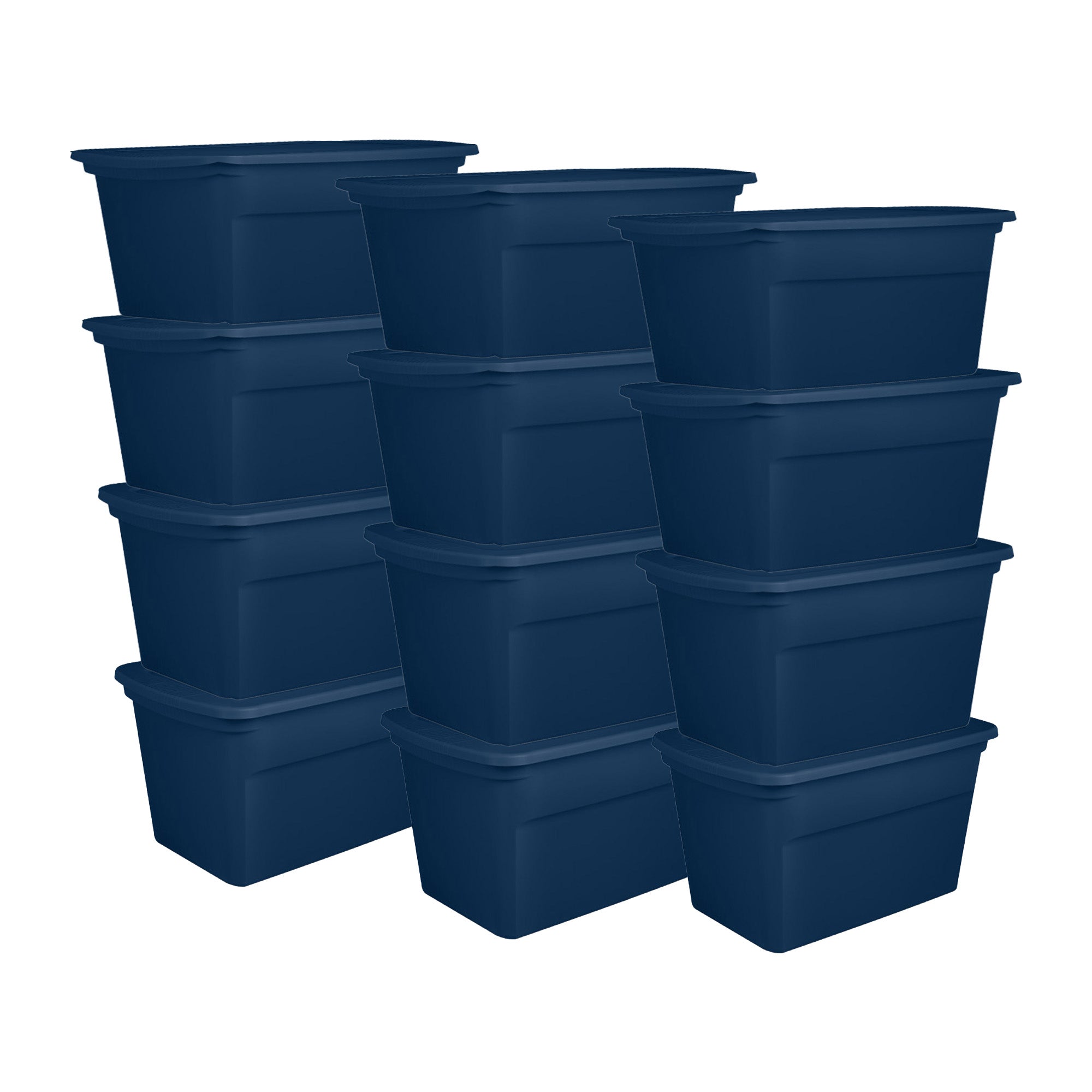 Sterilite Classic Lidded Stackable 30 Gal Storage Tote Container, Blue, 12 Pack - VMInnovations