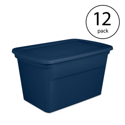 Sterilite Classic Lidded Stackable 30 Gal Storage Tote Container, Blue, 12 Pack