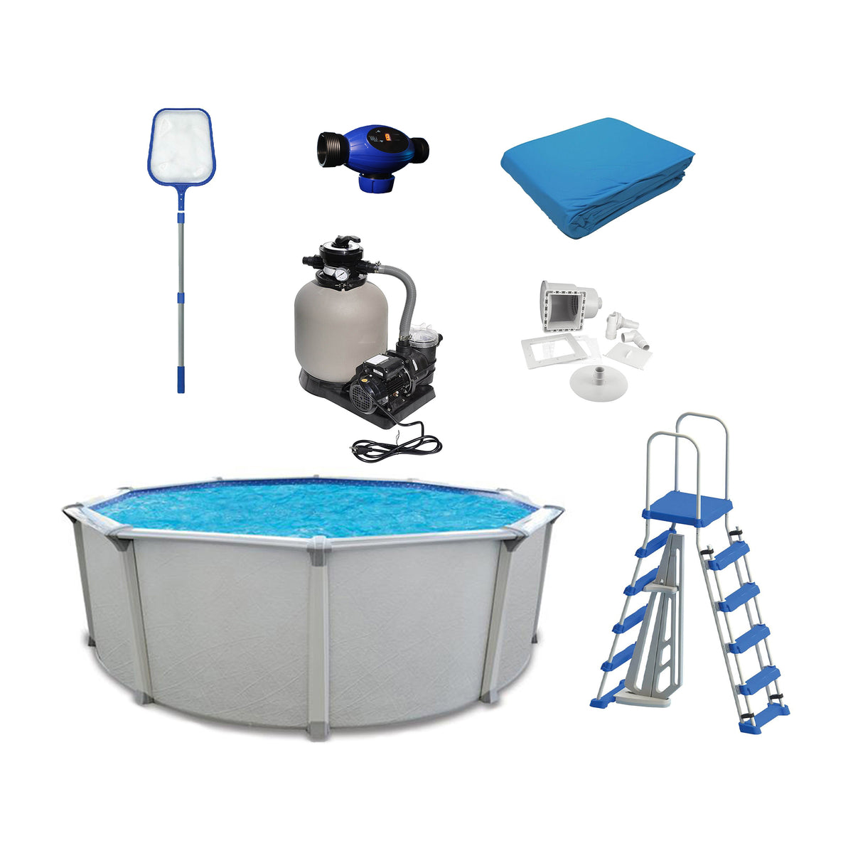 Aquarian Fuzion Series 24 Ft x 52 In Pool Kit w/ Main Access Ultra Blu System
