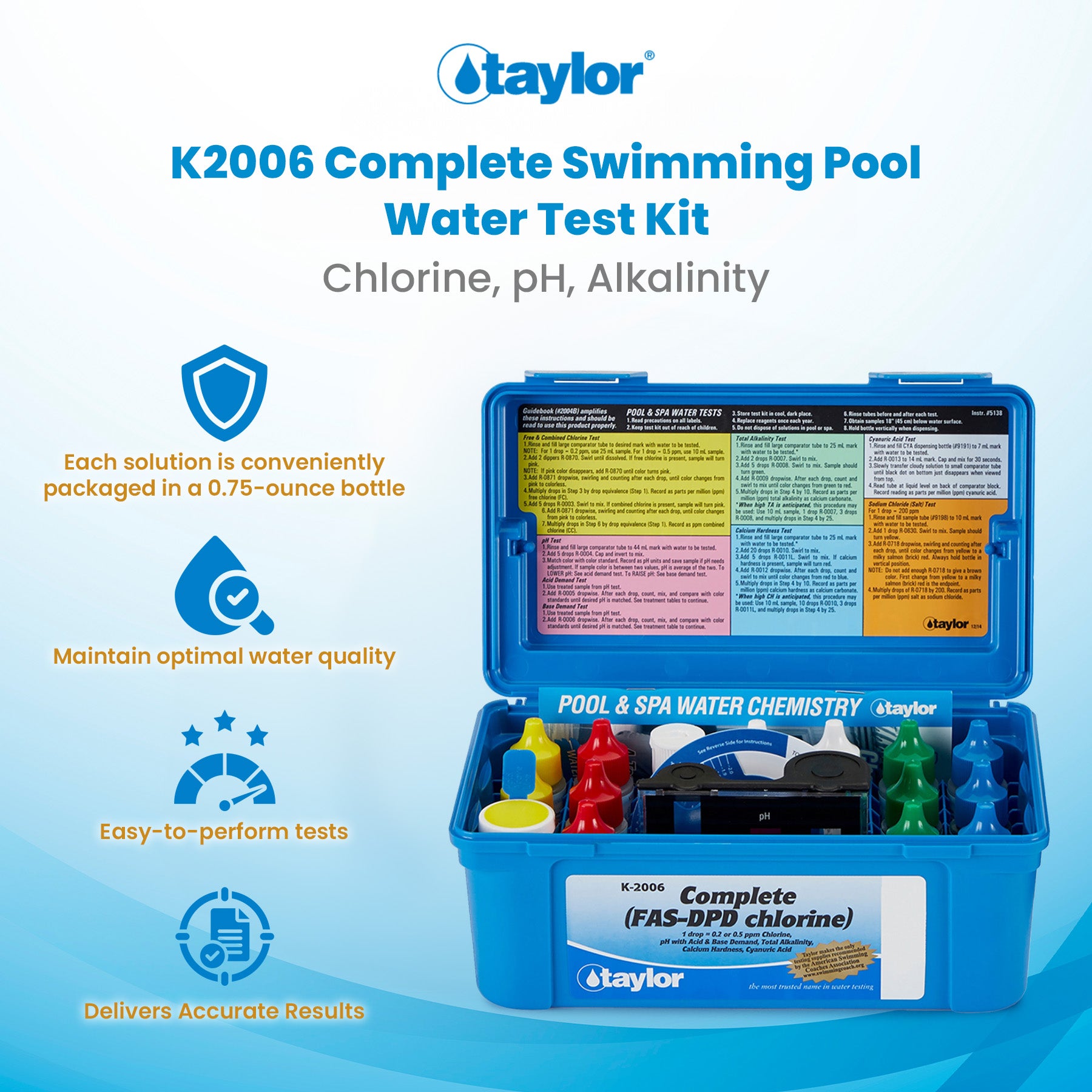 TAYLOR Complete Swimming Pool/Spa Test Kit FAS-DPD K2006 Chlorine (Open Box) - VMInnovations