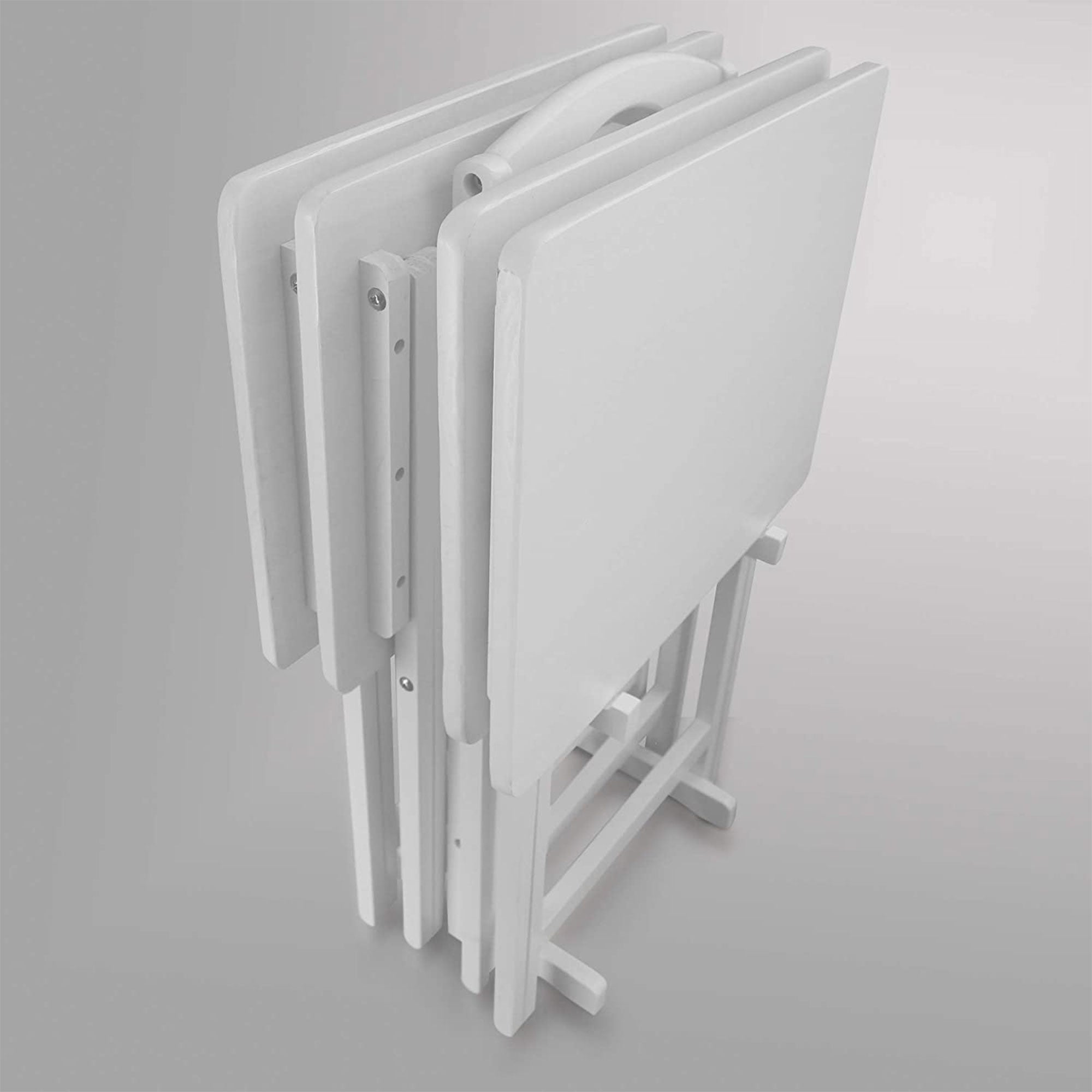 Casual Home Solid Wood Folding Tray Table with Storage Stand, 4 Piece Set (Used) - VMInnovations
