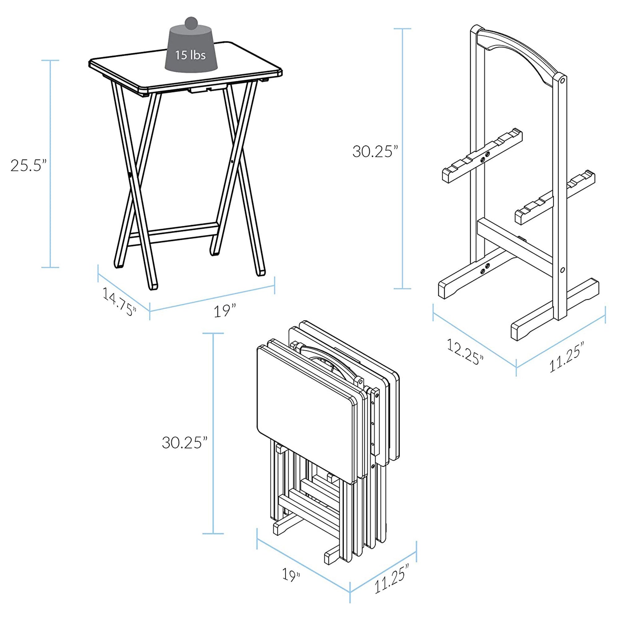 Casual Home Solid Wood Folding Tray Table with Storage Stand, 4 Pc (Open Box) - VMInnovations