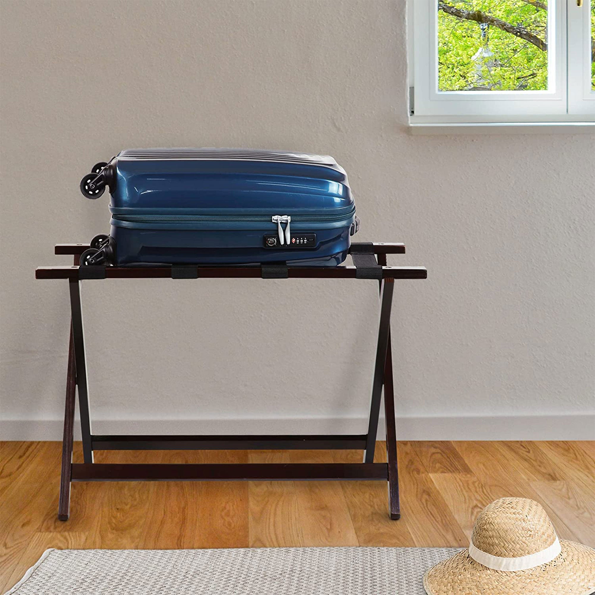 Casual Home 30 Inch Wide Heavy Duty Extra Wide Foldable Luggage Rack, Espresso
