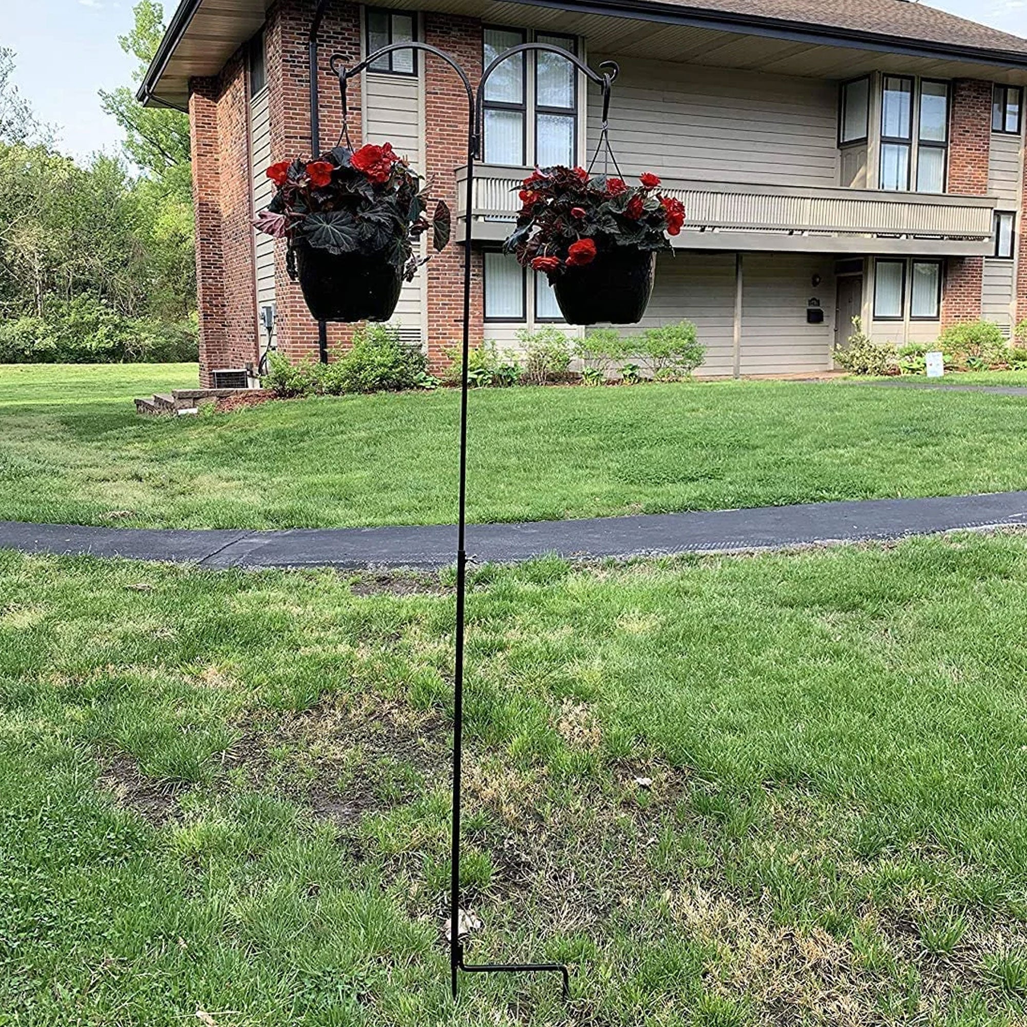 Adjustable Steel Ground Stake Shepherd's Hook 91 Inch 2 Sided, Black (Used) - VMInnovations