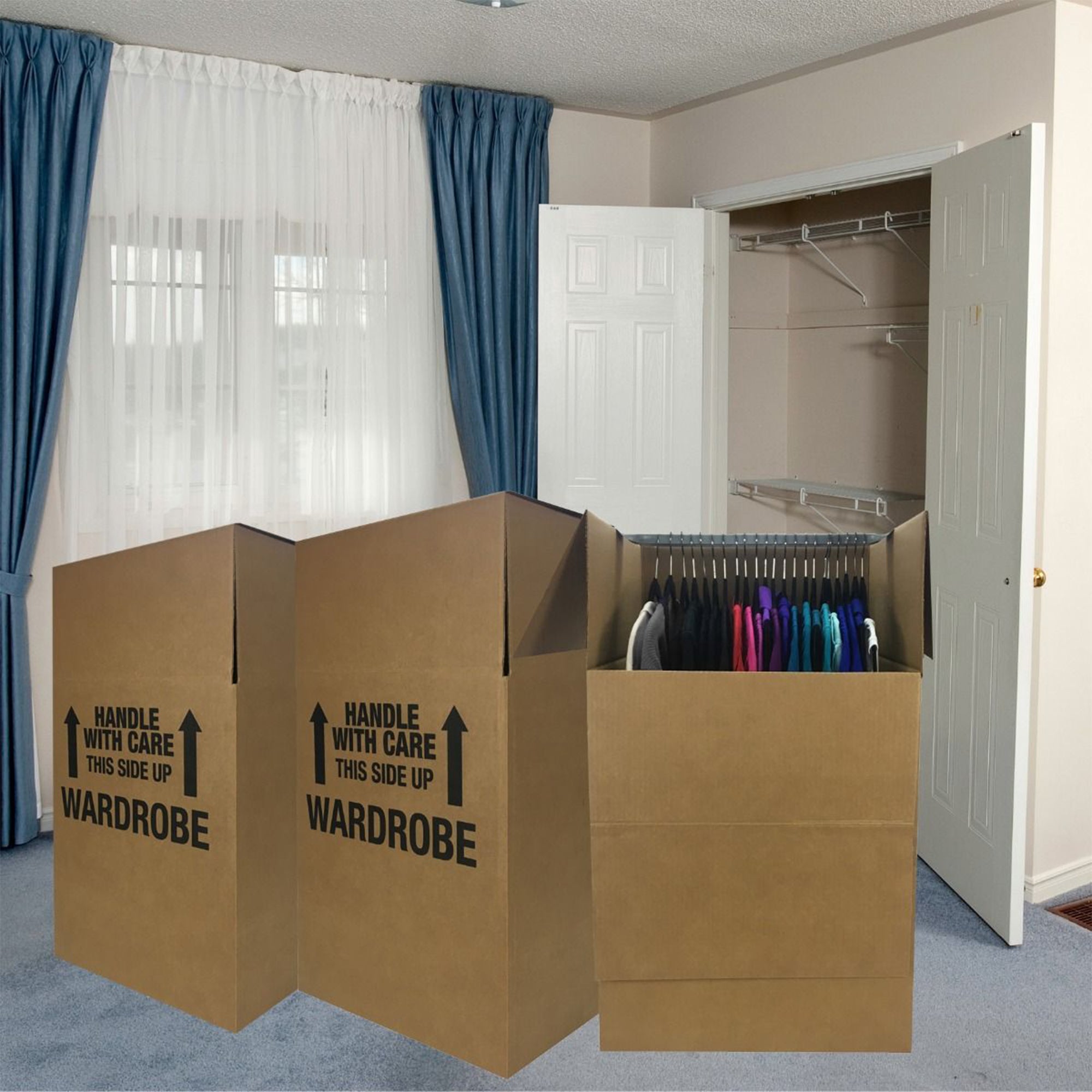 uBoxes Shorty Wardrobe Boxes 20 x 20 x 34 Inch Boxes w/ Hanging Bars, 3Pk(Used)