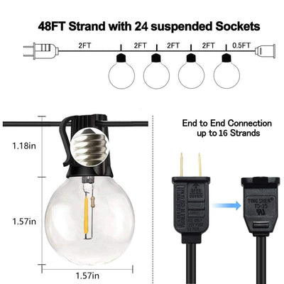 LED 48 Foot 1 Watt String Lights 25 Shatterproof Bulbs for Outdoor Use(Open Box)