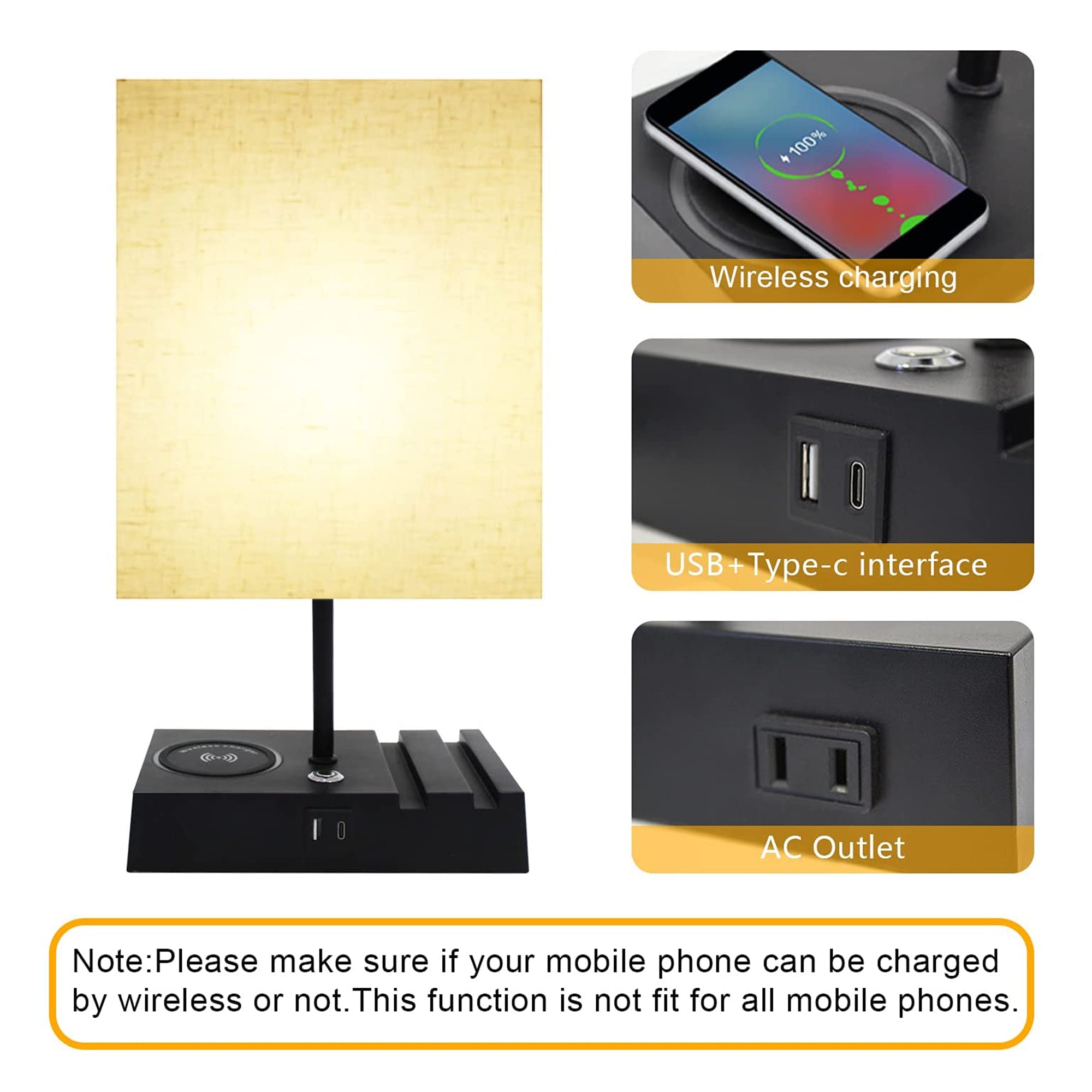Banord 16 Inch LED Table Lamp with 3 Brightness Levels and USB Port (2 Pack)