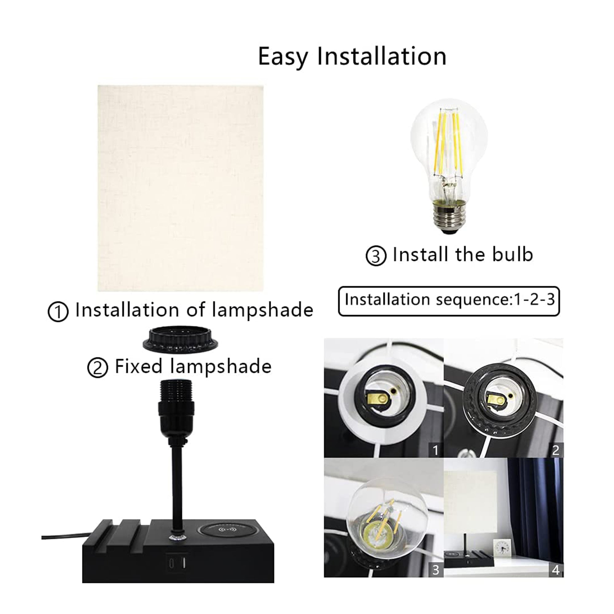 Banord 16 Inch LED Table Lamp with 3 Brightness Levels and USB Port (2 Pack)