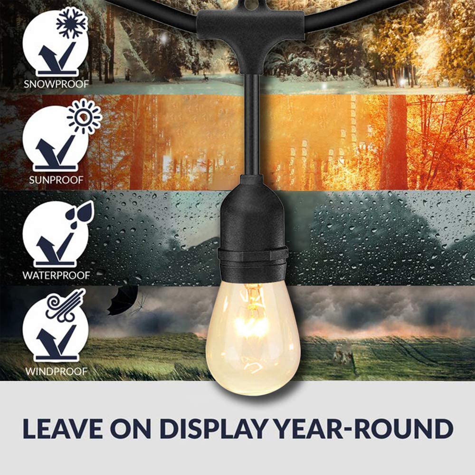 Banord Incandescent 48' Edison String Lights, 18 Dimmable Bulbs (Open Box) - VMInnovations