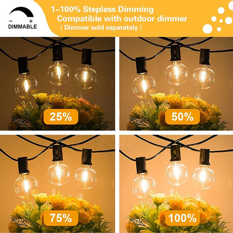 Banord LED 97 Foot 1 Watt String Lights, 49 Shatterproof Bulbs for Outdoor Use