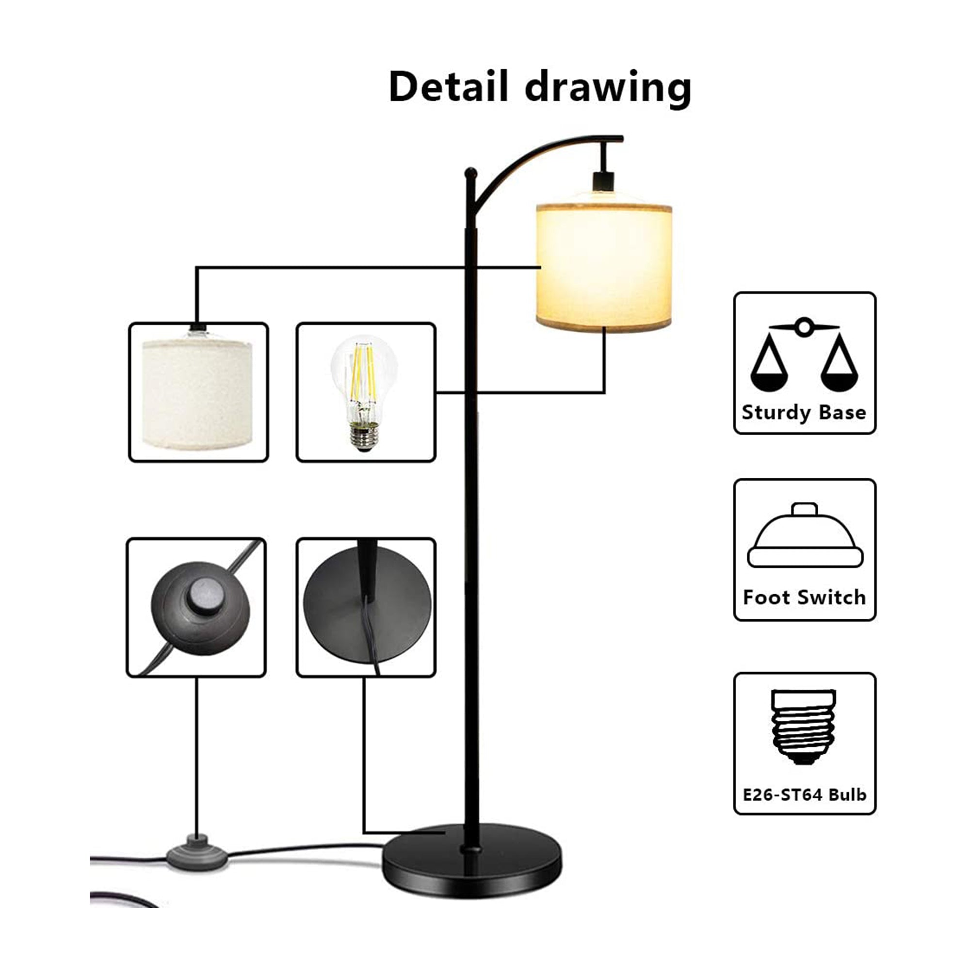 Banord 58.7 Inch LED Standing Floor Lamp w/ 6W 3000K LED Bulb for Any Room(Used) - VMInnovations
