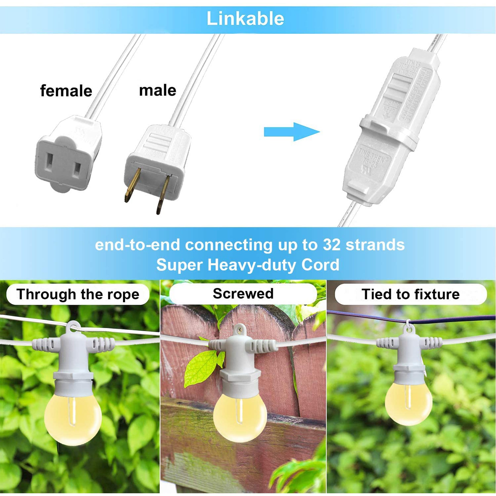 Banord LED 50 Foot String Lights, Edison Style Bulbs for Outdoor Use (Used)