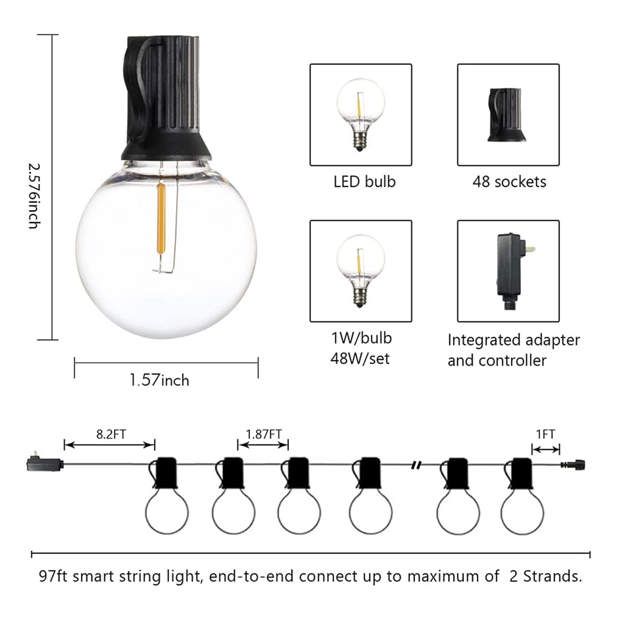 Banord LED 27 Ft 13W Smart String Lights, 13 Shatterproof Outdoor Bulbs (3 Pack)