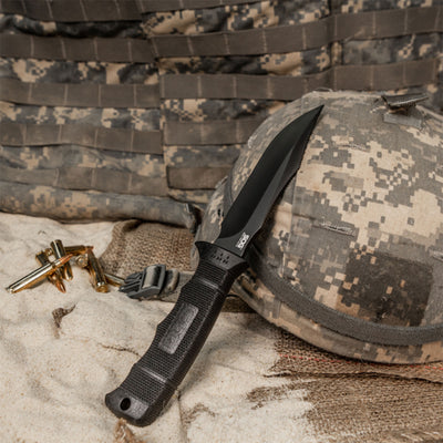 SOG Seal Pup Elite 4.85 Inch Survival Tactical Knife w/ Kydex Sheath, Black TiNi