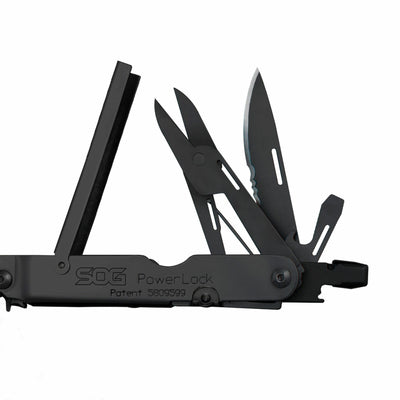 SOG PowerLock Stainless Steel Folding Knife 18 Tool Multi Tool Pliers, Black