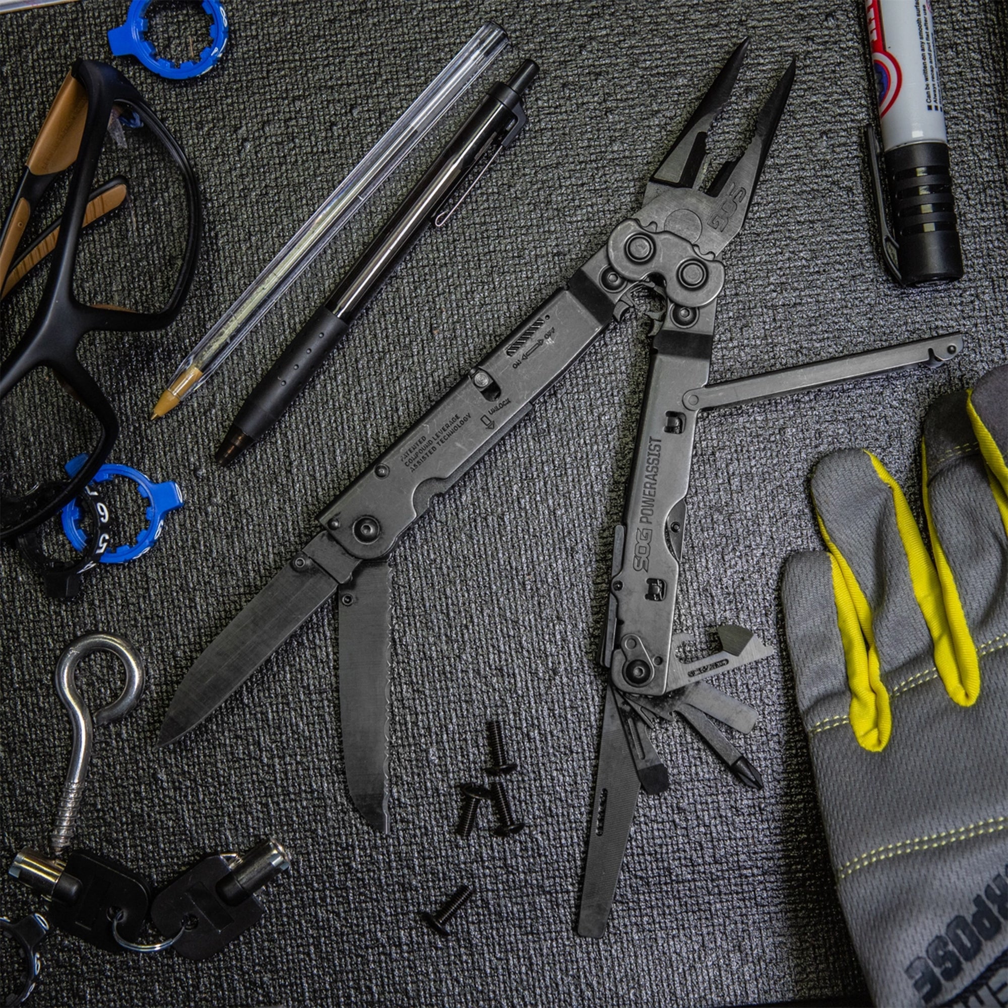 SOG Power Assist Stainless Steel Folding Knife 16 Attachment Multi Tool, Black - VMInnovations