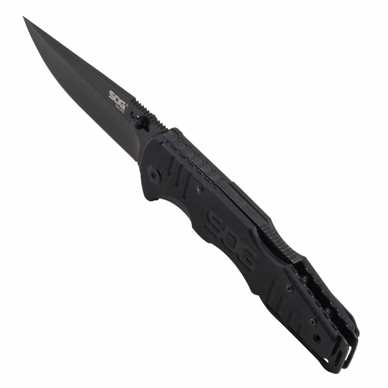 SOG Salute 3.63 Inch Folding Flipper Pocket Tactical Knife w/ Thumb Stud, Black