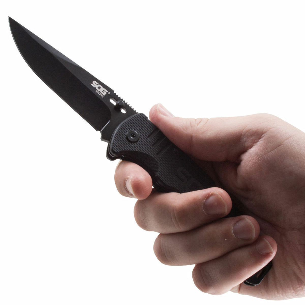 SOG Salute 3.63 Inch Folding Flipper Pocket Tactical Knife w/ Thumb Stud, Black - VMInnovations