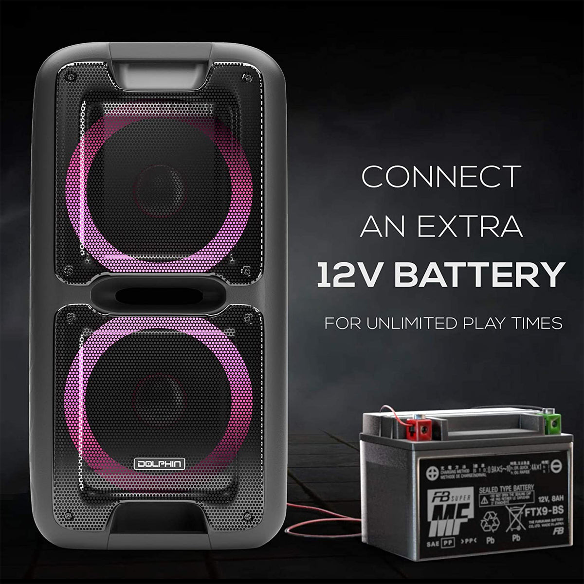 Dolphin SP 2100RBT Portable Rechargeable Bluetooth Party Speaker with LED Lights
