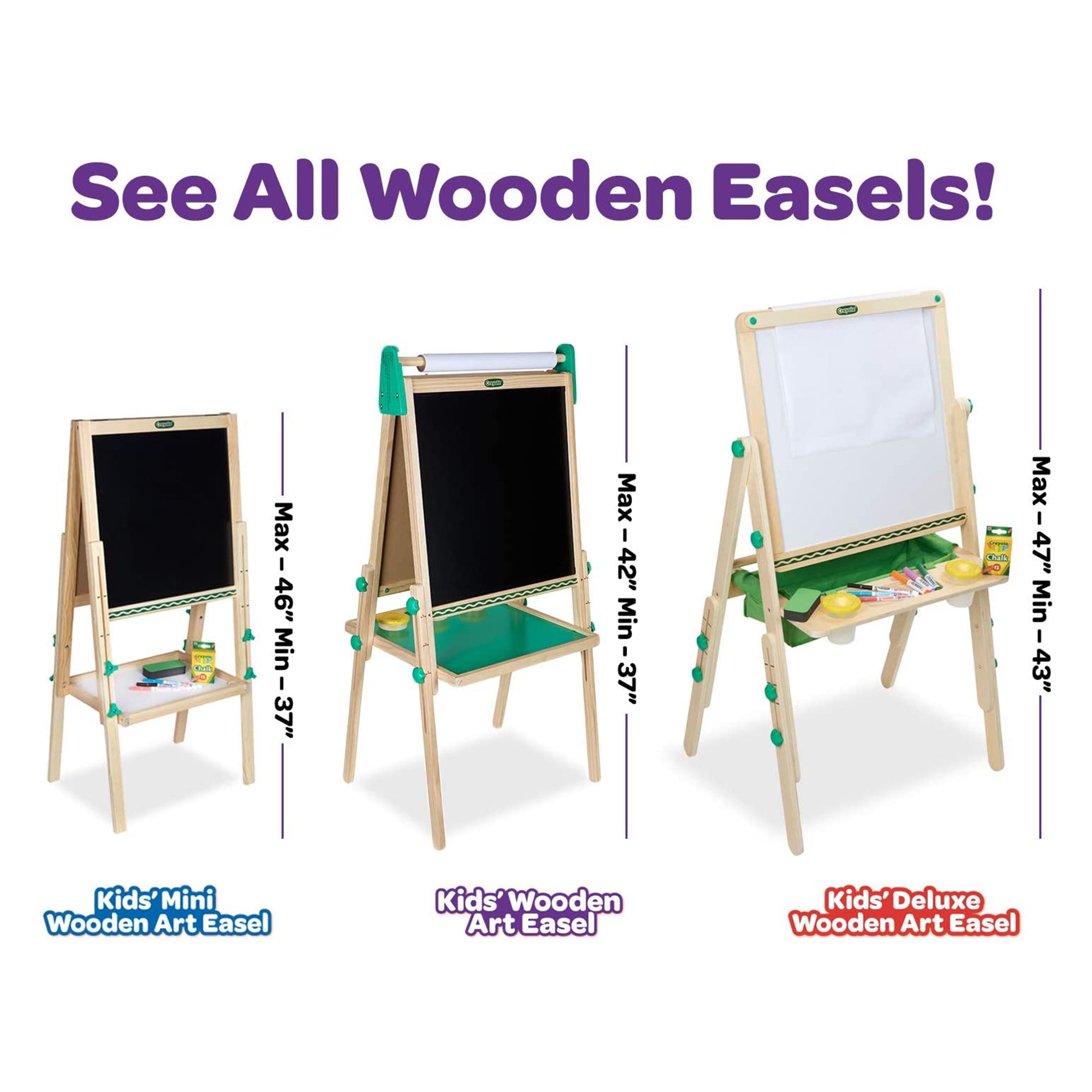 Crayola Kids Mini Dual Sided Wooden Art Easel w/ Chalkboard & Dry Erase Supplies - VMInnovations
