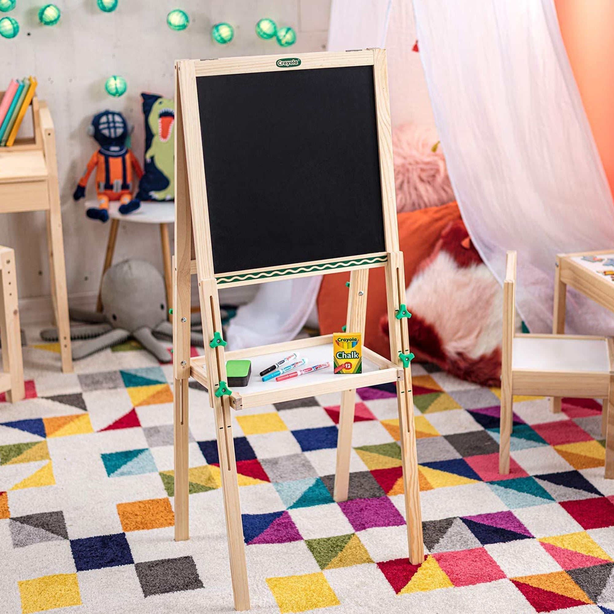 Crayola Mini Dual Sided Wooden Art Easel w/Chalkboard & Dry Erase Supplies(Used) - VMInnovations