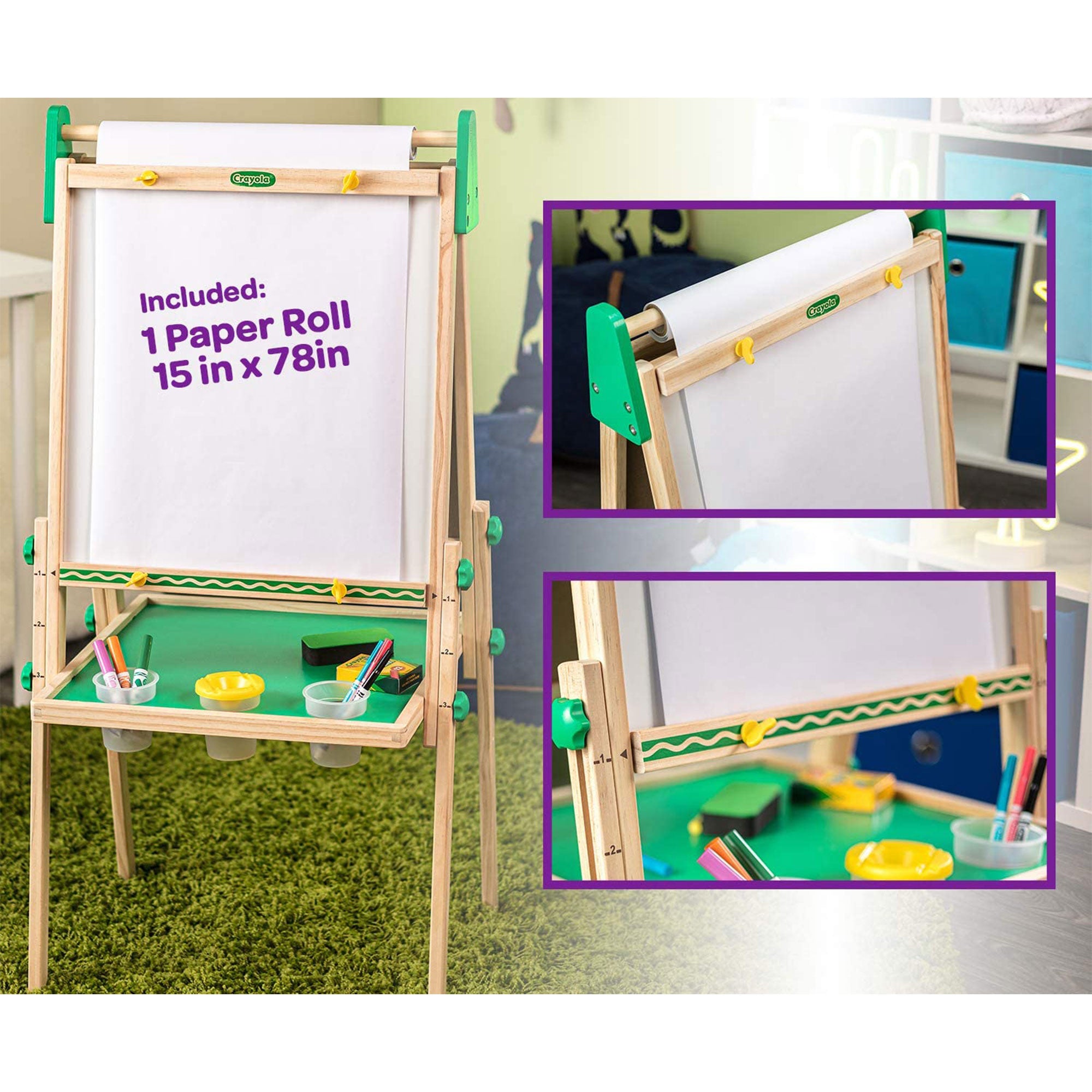 Crayola Dual Sided Wooden Art Easel w/Chalkboard & Dry Erase Supplies(For Parts)