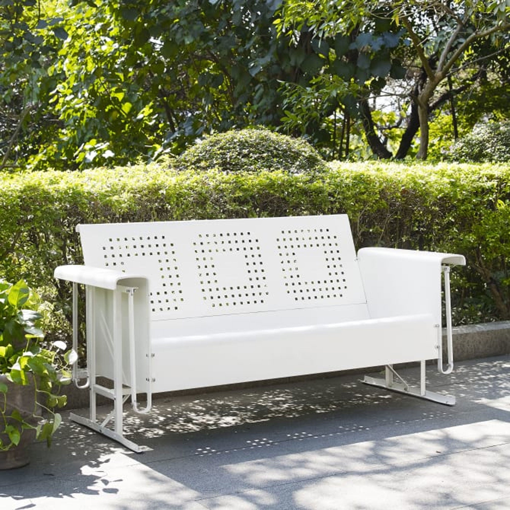 Crosley Bates Sofa Glider Steel Basket Weave Design Rocking Lounger, White Gloss
