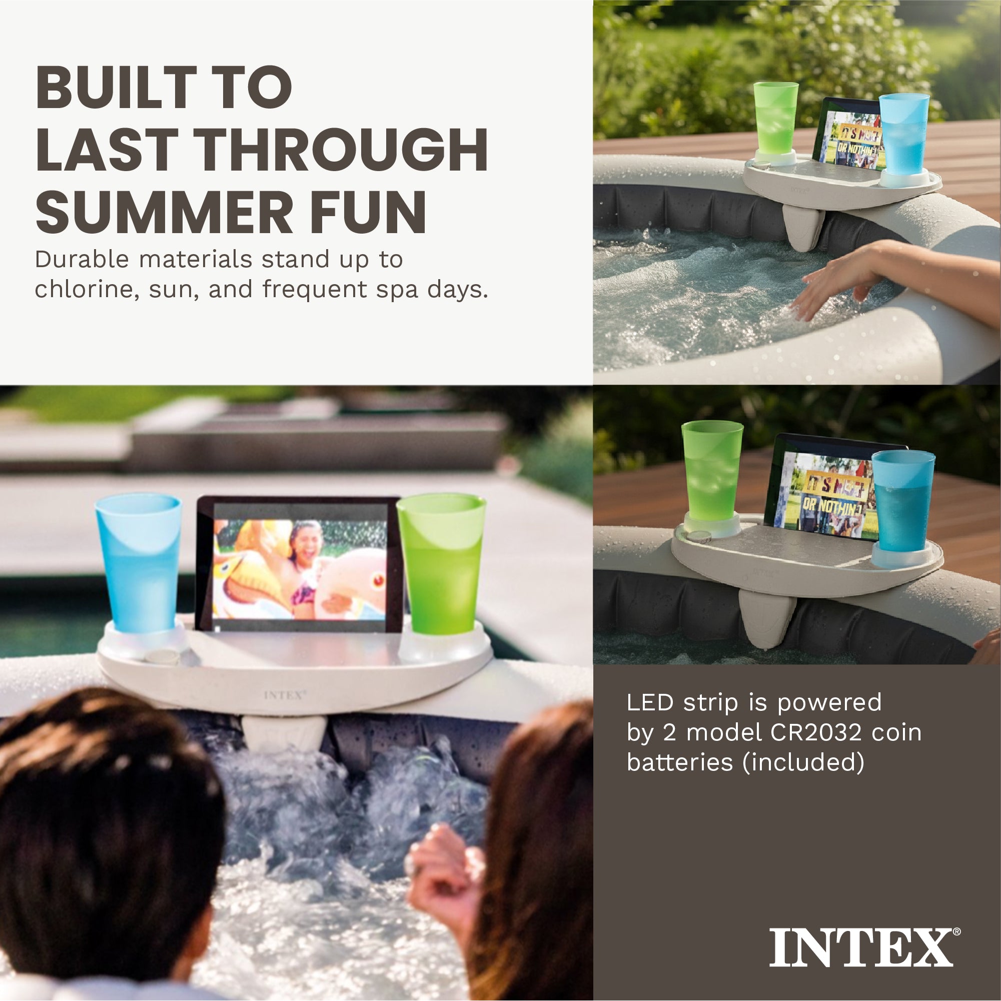 Intex 28520E Tablet Mobile Phone Spa Tray Accessory with LED Light Strip, White - VMInnovations