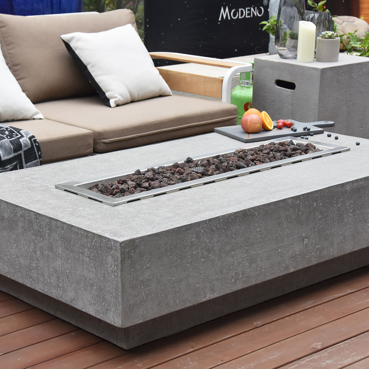 Elementi Manhattan 56 In Concrete Outdoor 45,000 BTU Natural Gas Fire Pit Table - VMInnovations