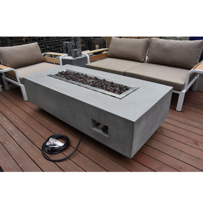 Elementi 60 Inch Propane Fire Pit Table + Steel Table Cover + Glass Wind Screen