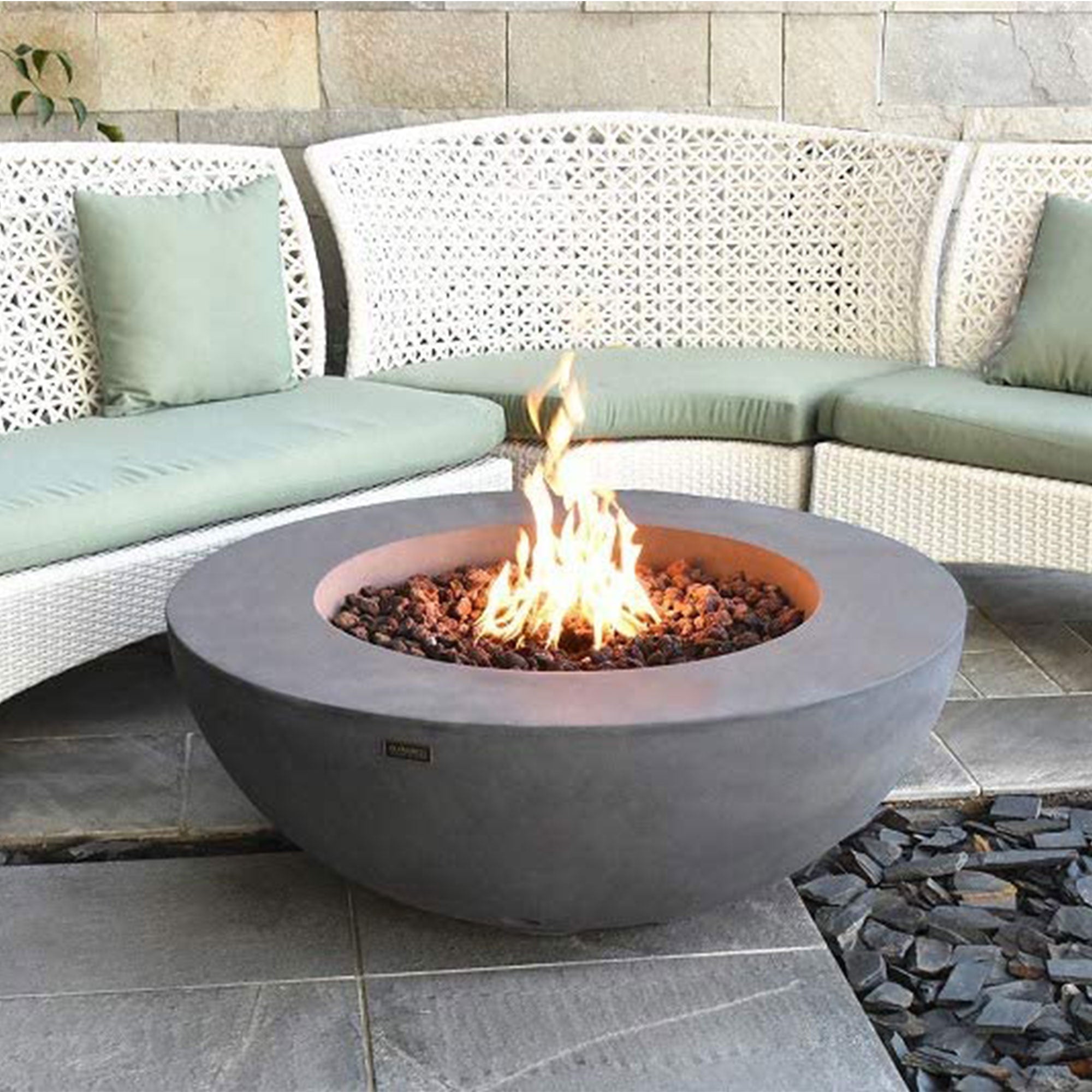 Elementi Natural Gas Concrete Lunar Bowl Fire Pit w/ Auto Ignition (For Parts) - VMInnovations
