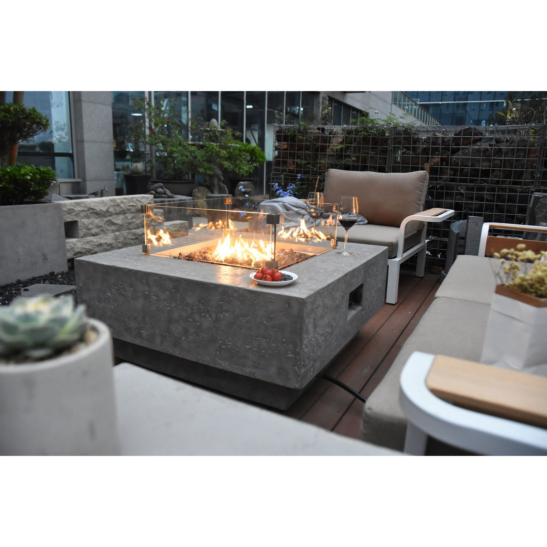 Elementi Manhattan 36" Concrete Outdoor 45,000 BTU Liquid Propane Fire Pit Table - VMInnovations
