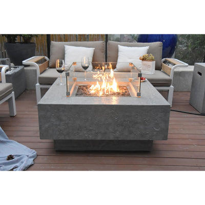 Elementi Manhattan 36" Outdoor Firepit, 22" Glass Wind Screen, & 21" Table Cover