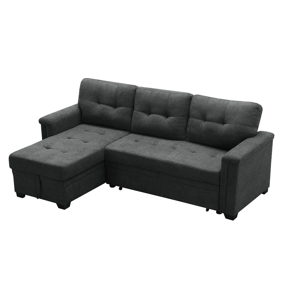 Lilola Home Ashlyn Contemporary Upholstered Sectional Sofa Sleeper, Dark Gray