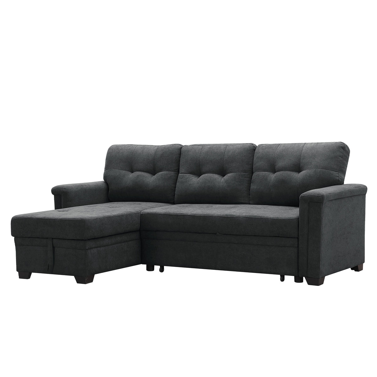 Lilola Home Ashlyn Contemporary Upholstered Sectional Sofa Sleeper, Dark Gray